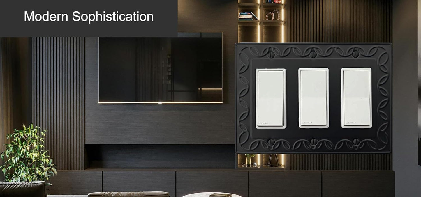 Triple Decorator Light Switch Cover NovaBloom Metal Wall Plate, 2-Pack Black 3 Gang Triple Rocker, Receptacle Dimmer Switch Cover GFCI Outlet Decorative Wallplate, Durable