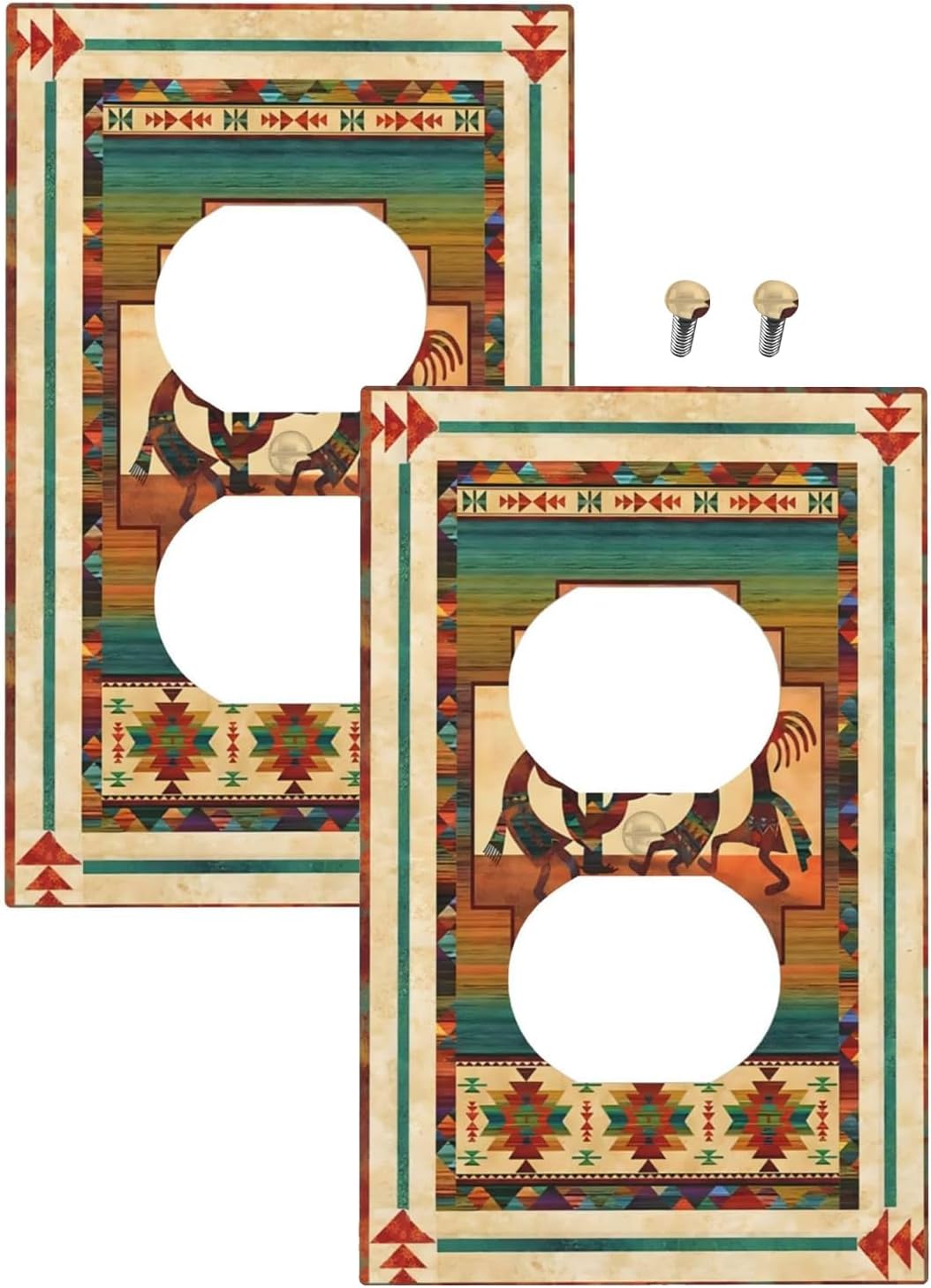 Decorative Outlet Covers Native American African Afro 1 Gang Duplex Light Switch Cover Plate Unique Wall Plate Electrical Switch Plate Covers for Home Bedroom Decor（2 Pack）