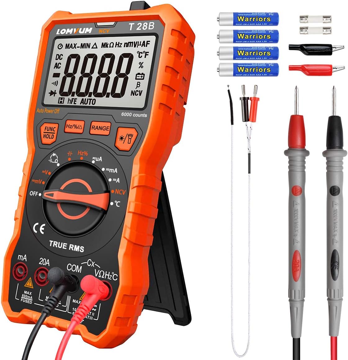Lomvum Digital Multimeter, 6000 Counts Electrical Tester AC/DC Voltage Current Detector, NCV, Resistance, Capacitance, Diode Electronic, Duty Cycle Tester