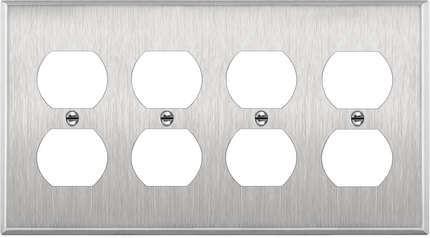 ENERLITES Duplex Receptacle Stainless Steel Wall Plate, Metal Corrosive Resistant Cover for Electrical Socket Receptacles, 4-Gang 4.50" x 8.19", 7724, 430 Stainless Steel, UL Listed, Silver