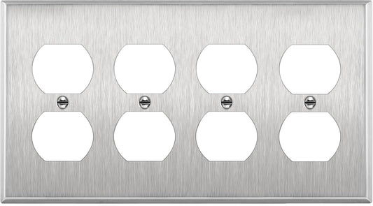 ENERLITES Duplex Receptacle Stainless Steel Wall Plate, Metal Corrosive Resistant Cover for Electrical Socket Receptacles, 4-Gang 4.50" x 8.19", 7724, 430 Stainless Steel, UL Listed, Silver