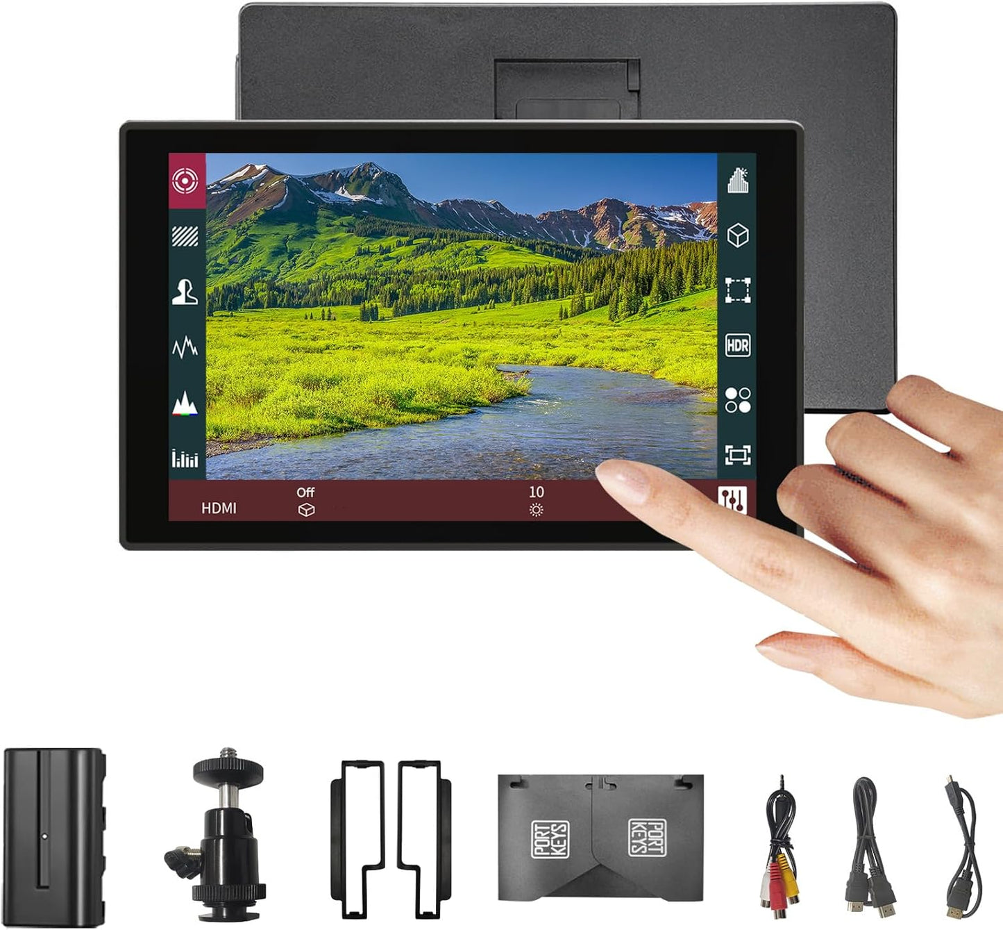 Portkeys HD7T Camera Field Monitor 7'' 1000nit High Brightness Touchscreen Camera Monitor with Top Shortcut Keys Suitable for DSLR with S0NY NP-F550 Battery