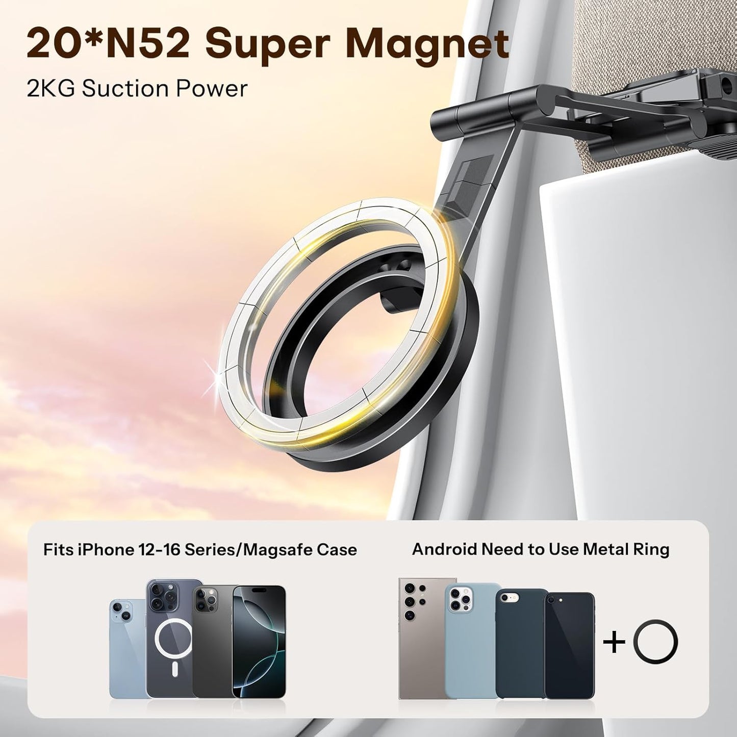 [2 Pack] OMOTON 360°Rotating for MagSafe Tripod, Adjustable Aluminum Magnetic Phone Tripod for iPhone 17/16/15/14 Pro Max Air, Foldable Cell Selfie Stick Fits Vlog, Gym, Travel Essentials