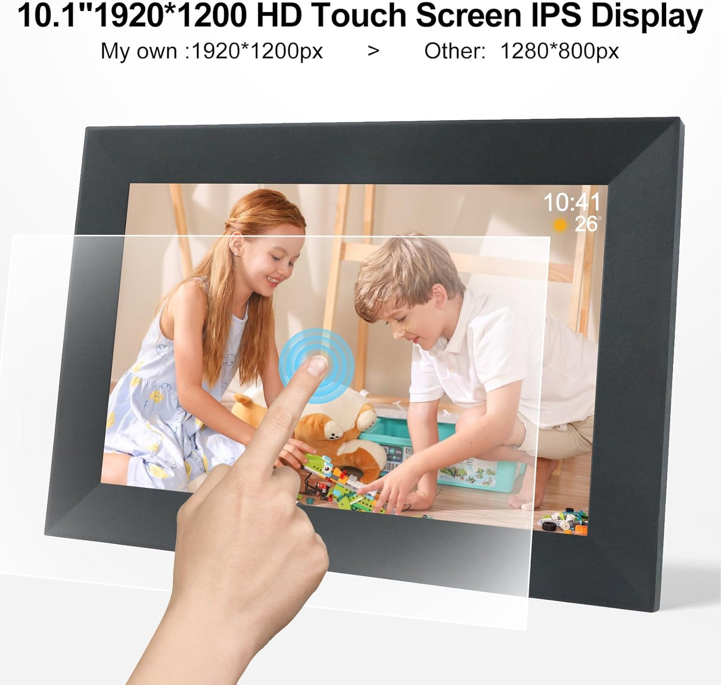 Frameo 10.1 Inch Smart WiFi Digital Photo Frame,Digital Picture Frame with 16GB Storage & SD Slot, Electronic Picture Frame IPS Touch Screen with Auto-Rotate, Frameo Digital Frame WiFi