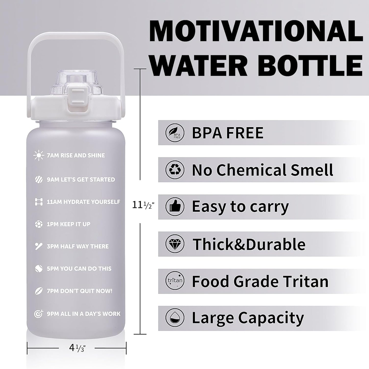 64oz,100oz,128oz Large Motivational Water Bottle with Time Marker, Leakproof & BPA Free Half Gallon Big Water Bottle with Straw Handle Tritan Frosted Water Jug for Gym,Fitness,Outdoor Sports