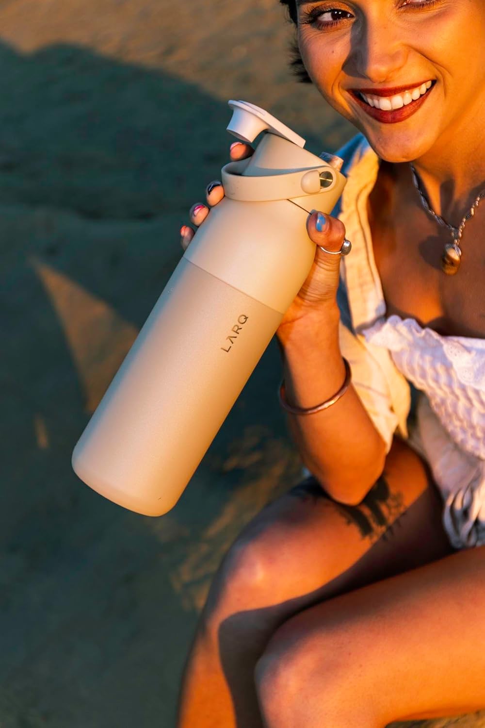 LARQ Bottle Swig Top 23oz - Insulated Reusable Stainless Steel Water Bottle With Built-In Silicone Handle | BPA Free | For Sports, Gym, and Travel | Mojave Dune