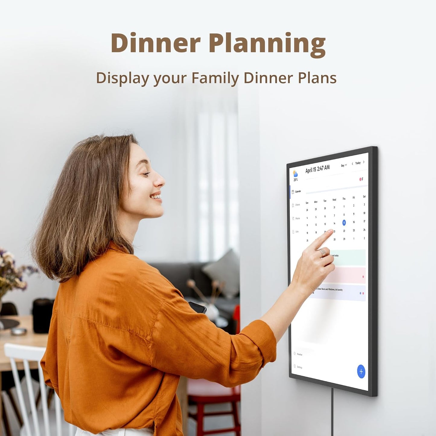 24 inch Digital Calendar Chore Chart – Interactive Touchscreen，Hearth Display Desk Digital Calendar Seamless Scheduling Black