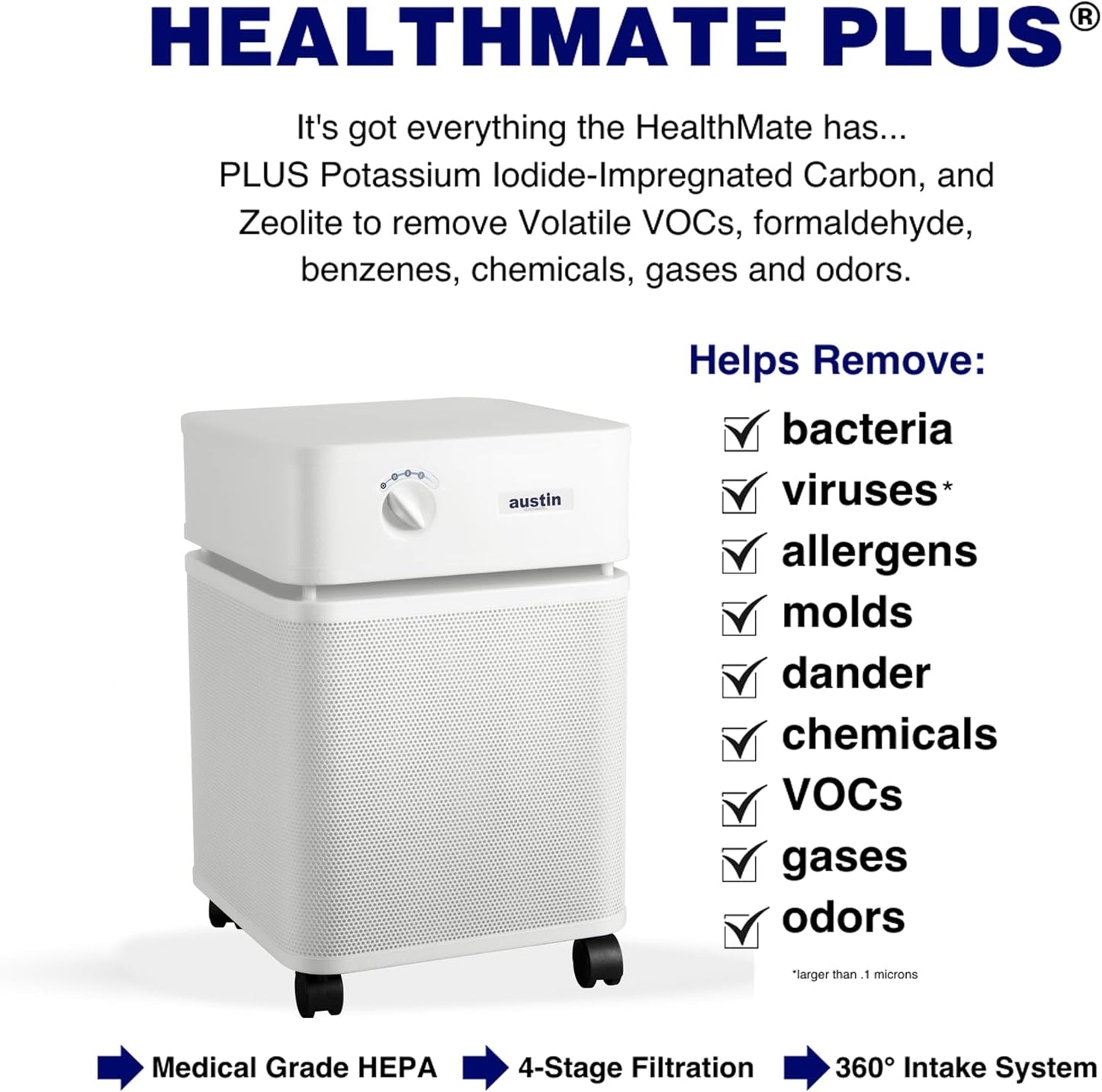 Austin Air HealthMate Plus Air Purifier - Advanced 4- Stage Filtration Air Purifiers For Home with Activated Carbon & Zeolite - Ideal as Air Purifiers for Bedroom or any Large room, Model B450