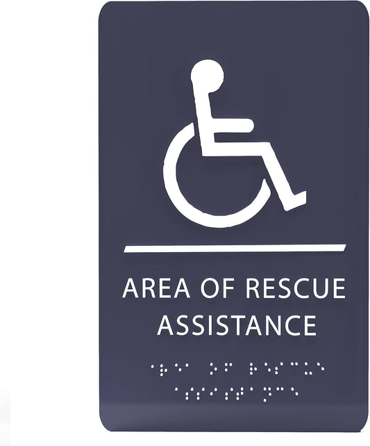 6" X9" Area of Rescue Assistance Sign - ADA Compliant Tactile Graphics Grade 2 Braille Text Signs| Sign for Shopping Malls, Offices, Hotels, Schools, Apartments, and Restaurants