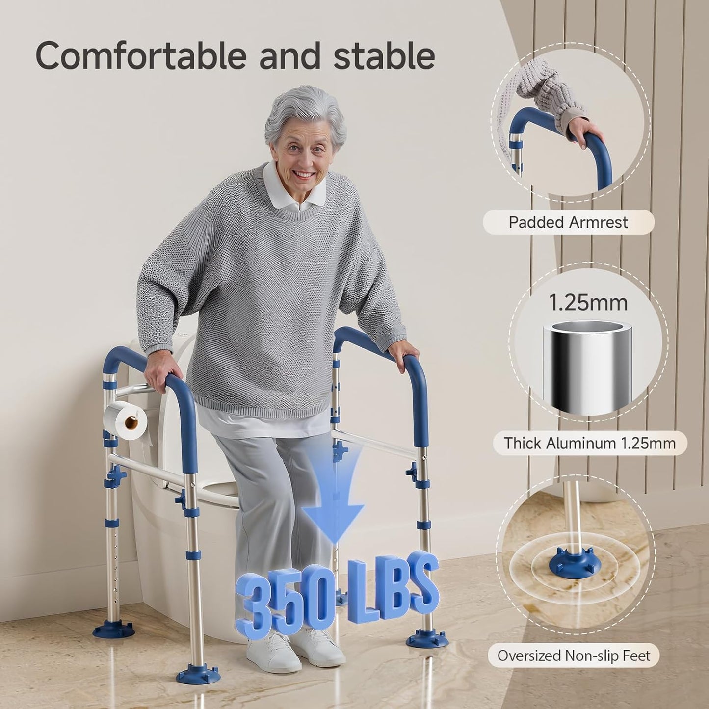 Toilet Safety Rails for Seniors,Height-Adjustable Toilet Frame Width-Adjustable Toilet Handles Toilet Rail Provides Support for Seniors ， Pregnant ，Disabled