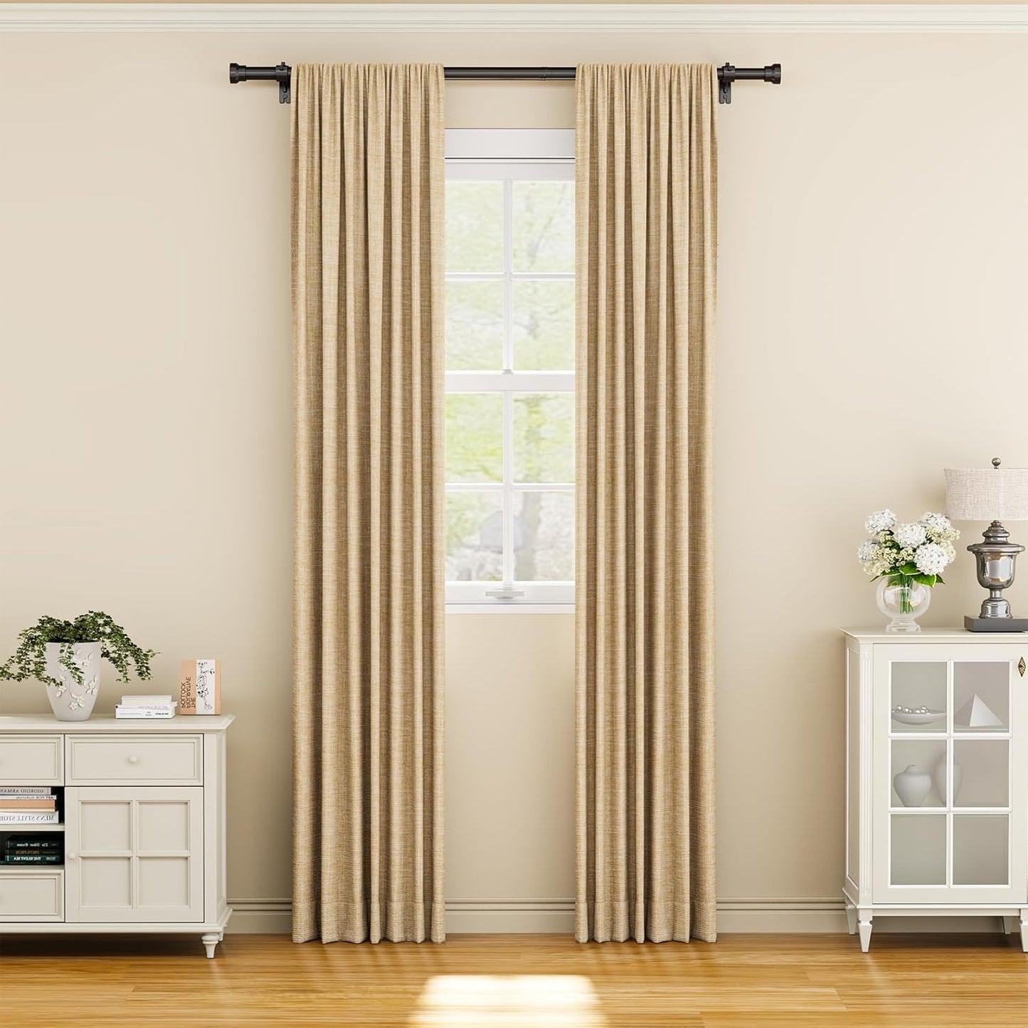 Yafex Curtain Rod 2 Pack 32-58 Inch, Heavy Duty 1 Inch Curtain Rod, Black Short Adjustable Window Treatment Rods, Modern Design, Easy Installation