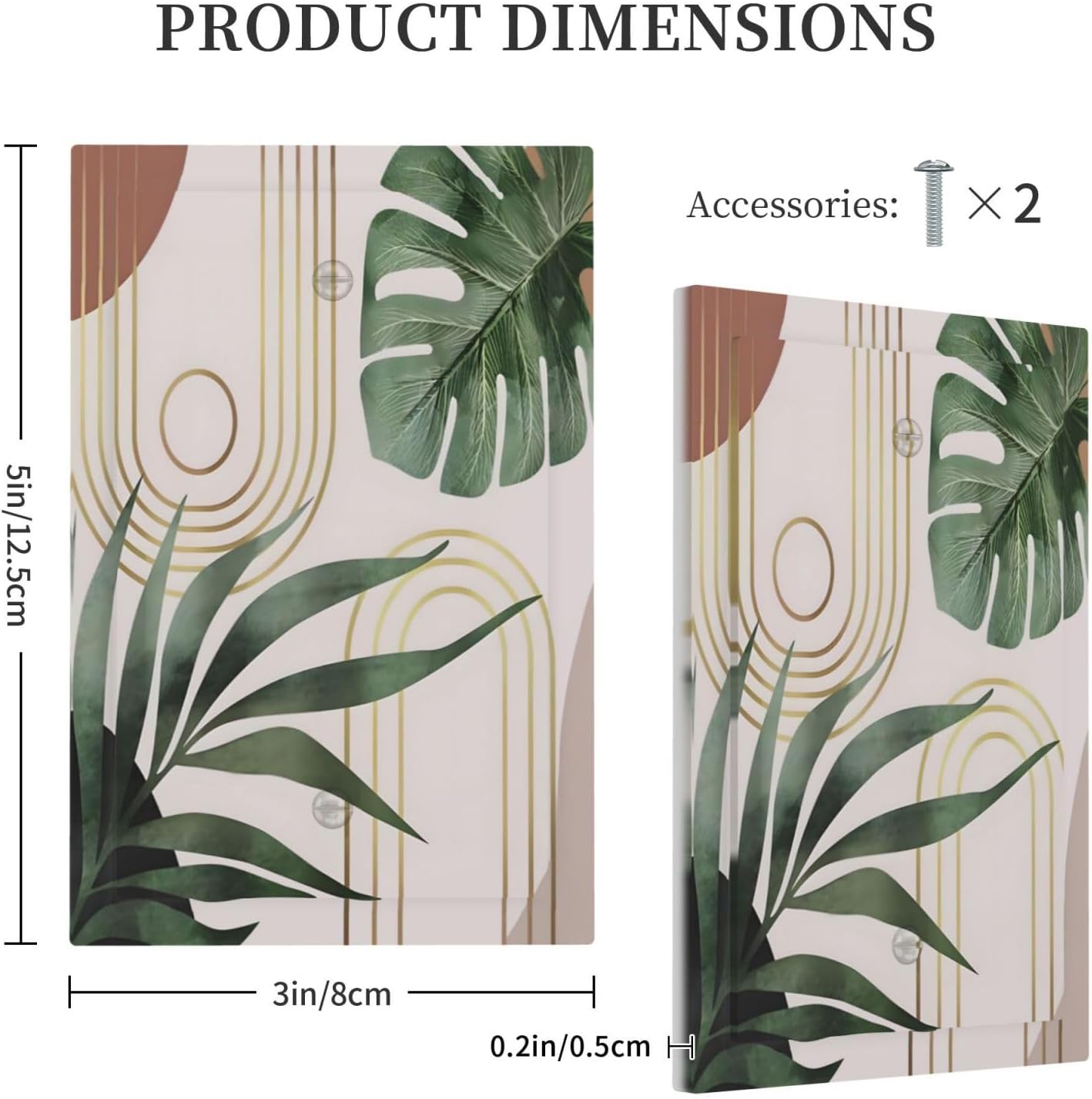 Decorative Light Switch Plate Covers Boho Mid Century Abstract Arch Green Leaves 1 Gang No Device Single Blank Outlet Covers Wall Plate Light Switch Cover Plate for Bedroom Home Decor