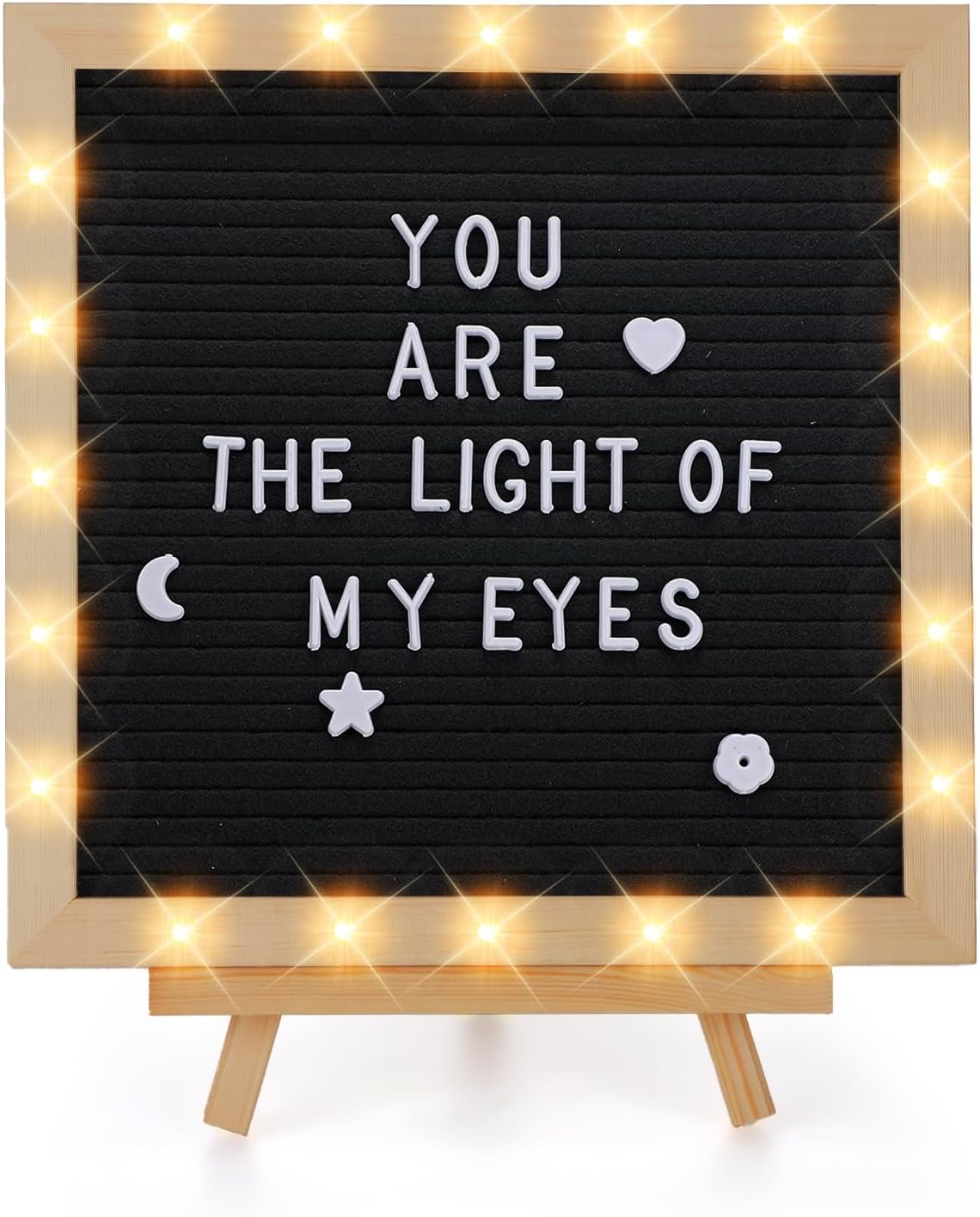 Changeable Felt Letter Board with LED Lights - 10×10" Message Custom Signs & Wood Stand & 450 Letters, Poster Board for Valentine's Day/Baby/Pregnancy Announcement/Classroom Wall Decor Gifts, Black
