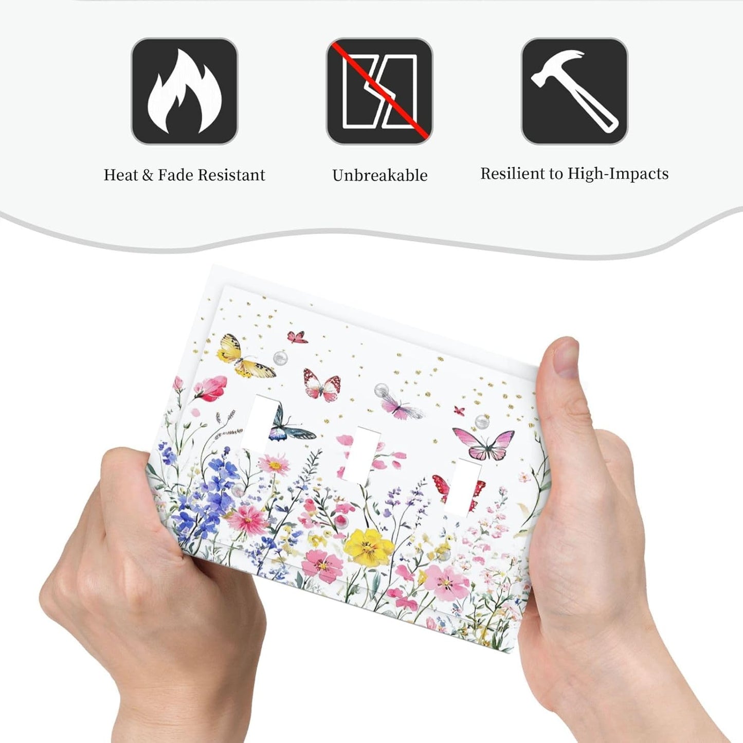 Decorative Switch Plates Watercolor Floral Butterfly Colorful Wildflower 3 Gang Wall Plate Triple Toggle Light Switch Cover Faceplate Electrical Wall Panels For Bed Room Living Room Decor