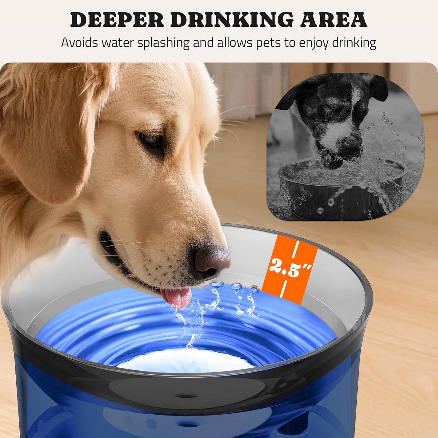 Pawtners Dog Water Fountain, 1 Gallon Automatic No Spill Pet Water Bowl Dispenser for Small Medium Large Dogs with Vortex Filter, Deep Drinking Area and Quiet Pump