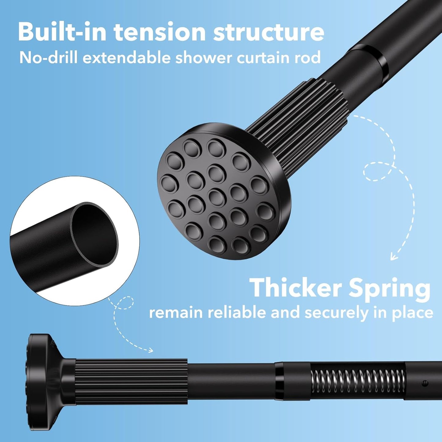 Tension Curtain Rod 51–128 In (4.25–10.67 ft),Extra Long Outdoor Curtain Rod for Window or Bathroom Patio,Easy to Install No Drilling Never Rust,Heavy Duty Adjustable Spring Shower Rod