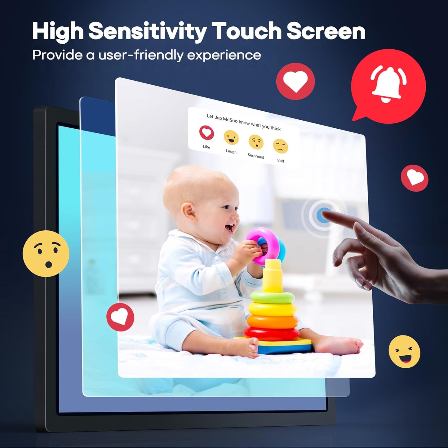 Frameo 32" Extra Large Digital Picture Frame WiFi 64GB, 1920 x 1080 FHD IPS Touch Screen Electronic Photo Frames, Wall Mounted, Auto-Rotate, Support USB and SD Card, Share Photos Videos Instantly