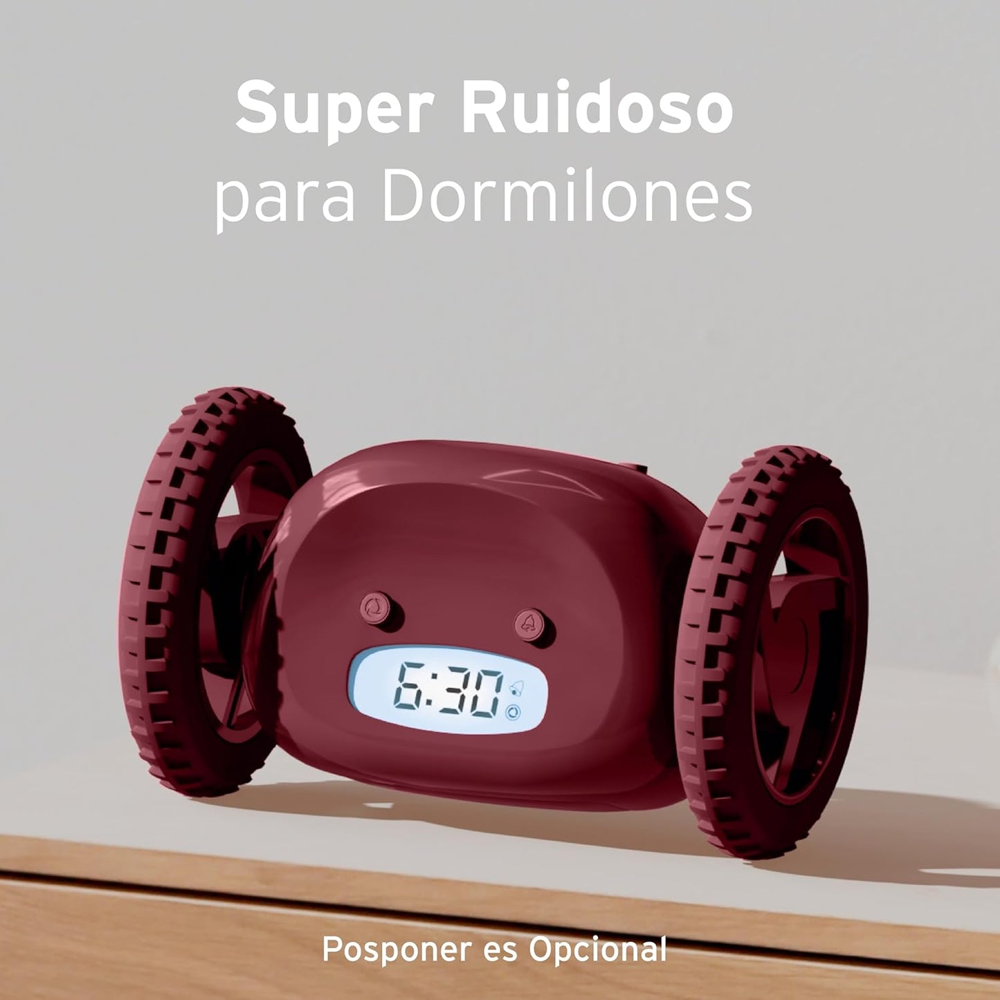 CLOCKY Extra Loud Alarm Clock for Heavy Sleepers on Wheels Rolls Runs Away Vibrating, Easy to Set Super Smart Snooze Digital Bed Shaker Alarm Clock Funny Gift for Adults Kids Teens Bedrooms (Wine)