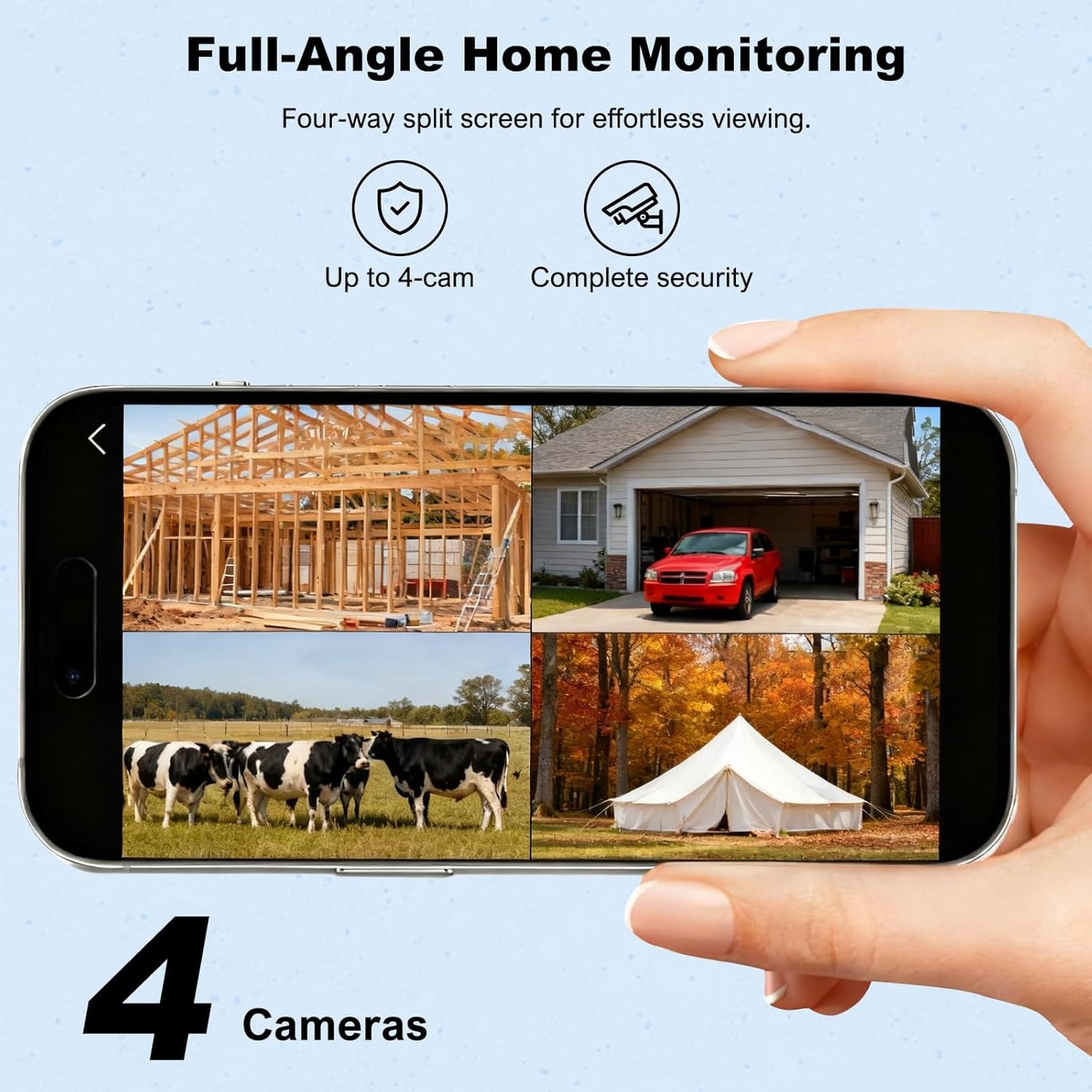 FOINNEX Security Camera, Solar Camera Wireless Outdoor, 4-Cam Pack, Solar Powered Home Security Camera with 360° Auto Tracking, Pan & Tilt, Night Vision, 5G & 2.4G Router, No Subscription
