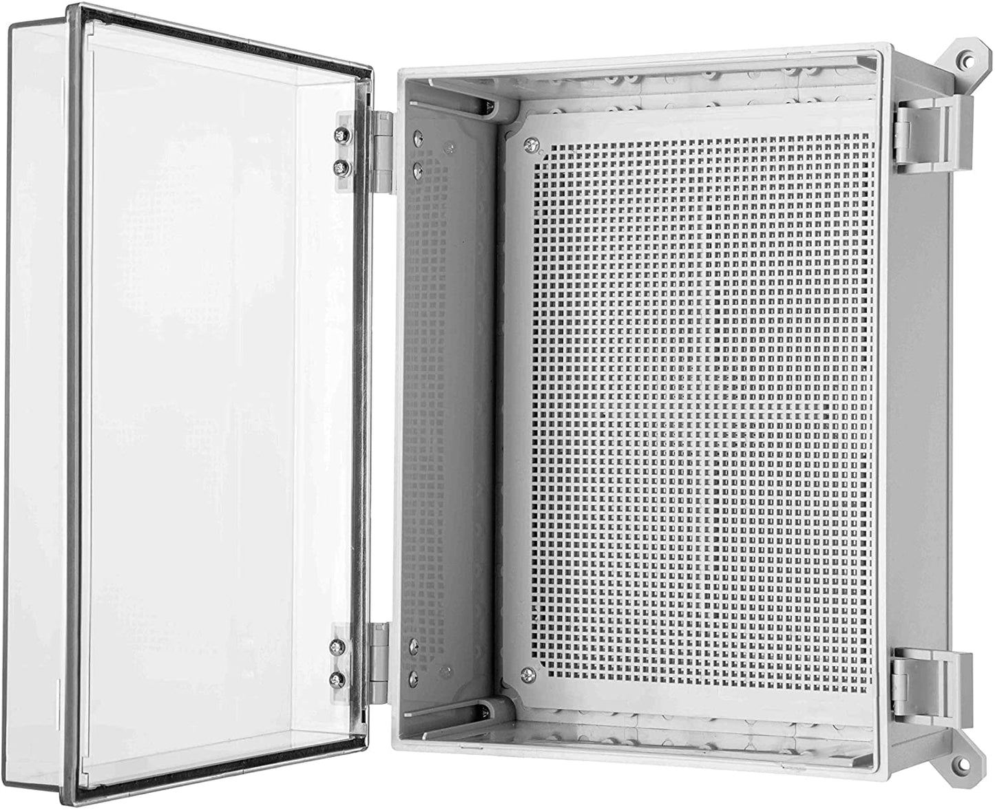 Co. ABS Waterproof IP67 Hinged Electronics Box with Mounting Plate, Bracket (11.81" x 15.7" x 6.7", Clear Cover - 4 Pack)