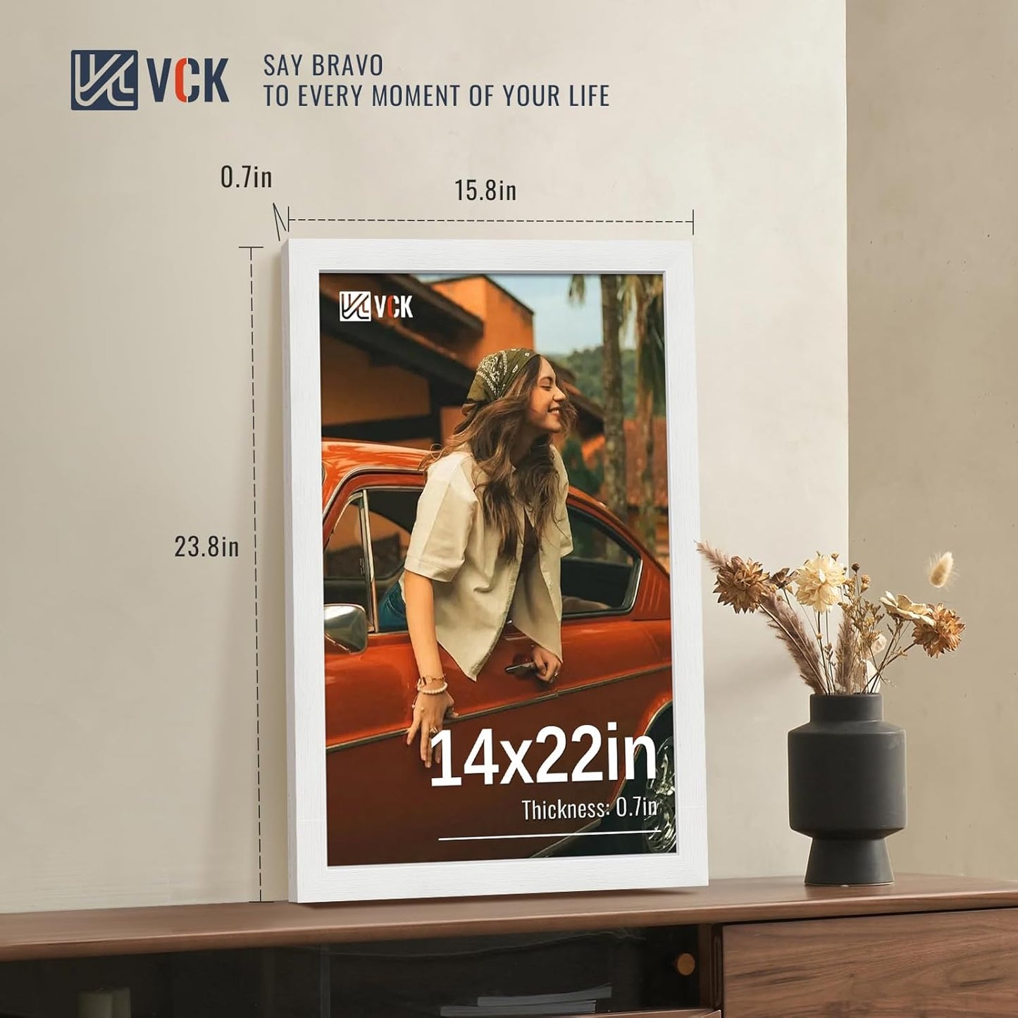 VCK 14x22 Picture Frames white Set of 6, Wide Border Wood Poster Frame, Multi-Directional Display Family Photos, Office Prints, Studio/Gallery Artwork, Woodgrain Series, Wall Hanging