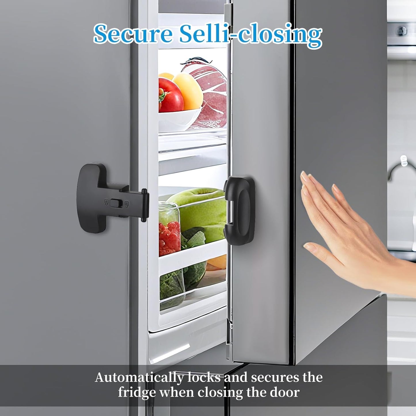 YCT Baby Proof Fridge Lock, Refrigerator Fridge Freezer Door Latch to Keep Closed, Automatically Lock While Closing The Door, Easy to Install (Grey 1PCS)