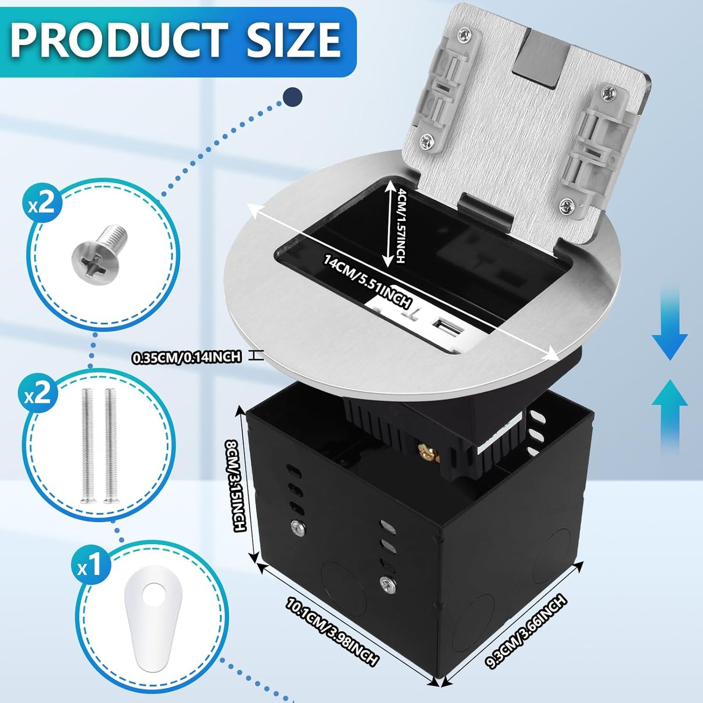 KYHSHJ Recessed Circular Floor Socket Kit with 2 * 20A Receptacle，4.8A*2 USB-A Ports ，Corrosive Resistant Hardware,Silver