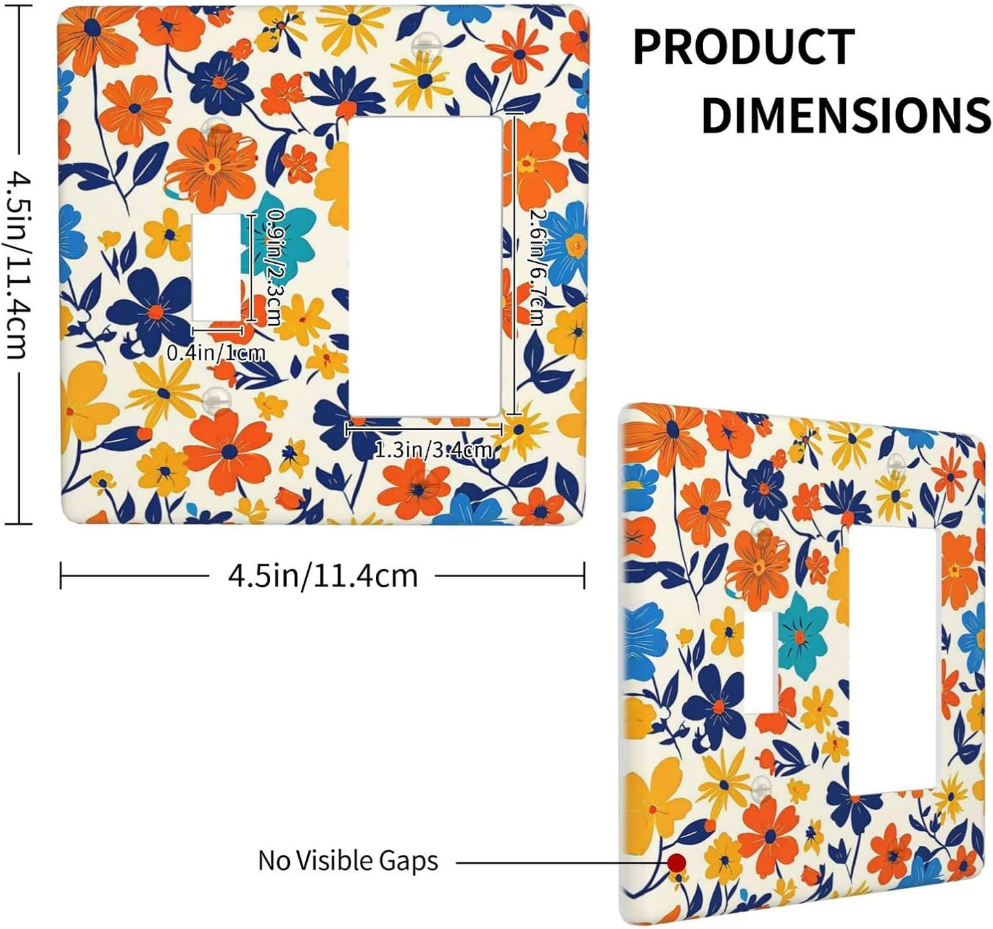 Nature Flowers Botany Plant Art Floral Outlet Covers 1 Toggle 1 Rocker Combination Light Switch Cover Plate Decorative Wall Plate Electrical Switch Plates for Bedroom Bathroom Decor