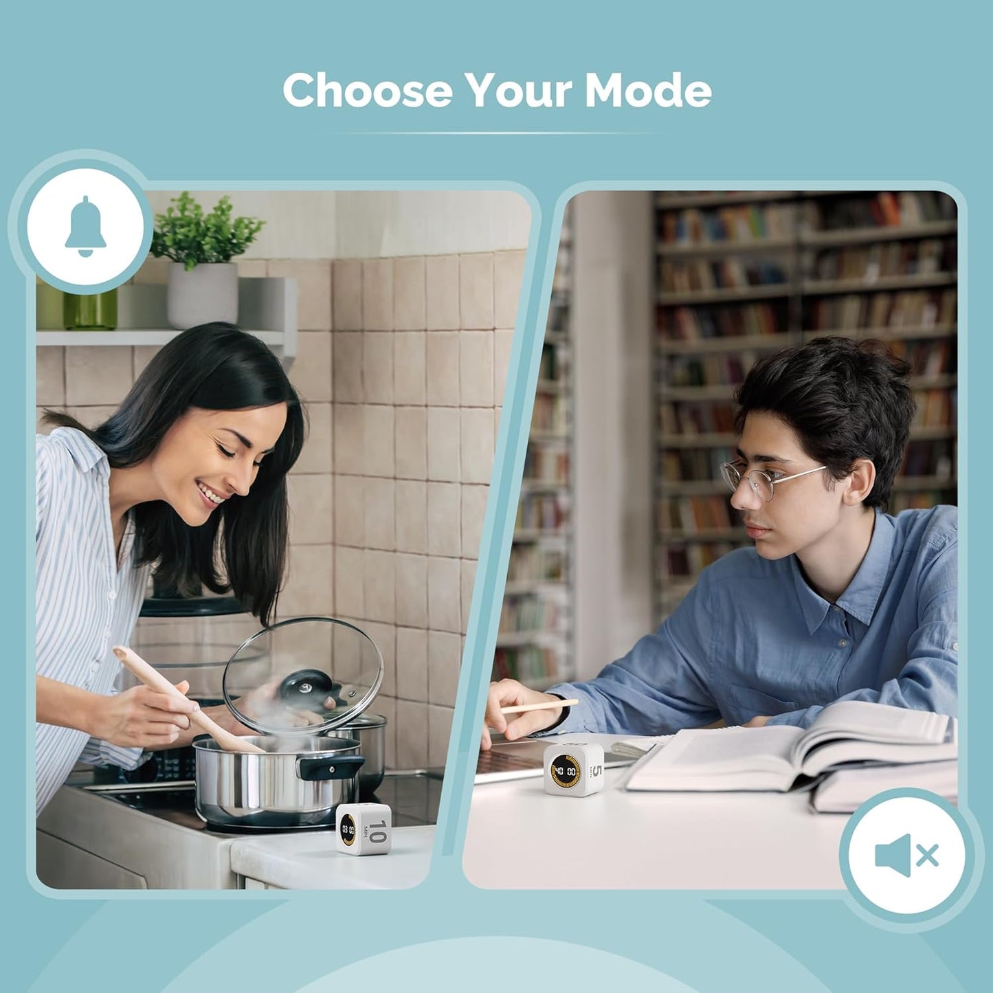 KADAMS Pomodoro Cube Timer Productivity Visual Timer 5/10/25/50 Min Customize Timer, Rotating Countdown Countup, Mute - for Work Study Cook Workout Kitchen Classroom for Kid (White)