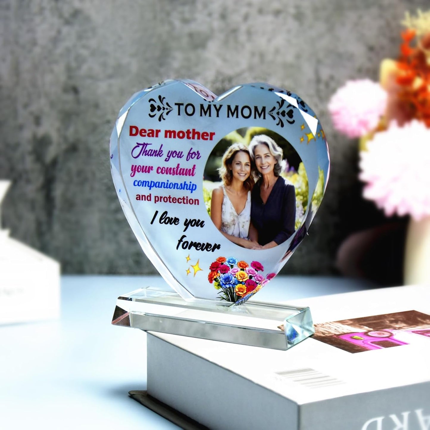 FANF&YKPY Personalized mother's gift customized heart-shaped crystal photo frame Christmas, Thanksgiving, Mother's Day, birthday gift for mom, mother, wife, women, ladies, grandmother