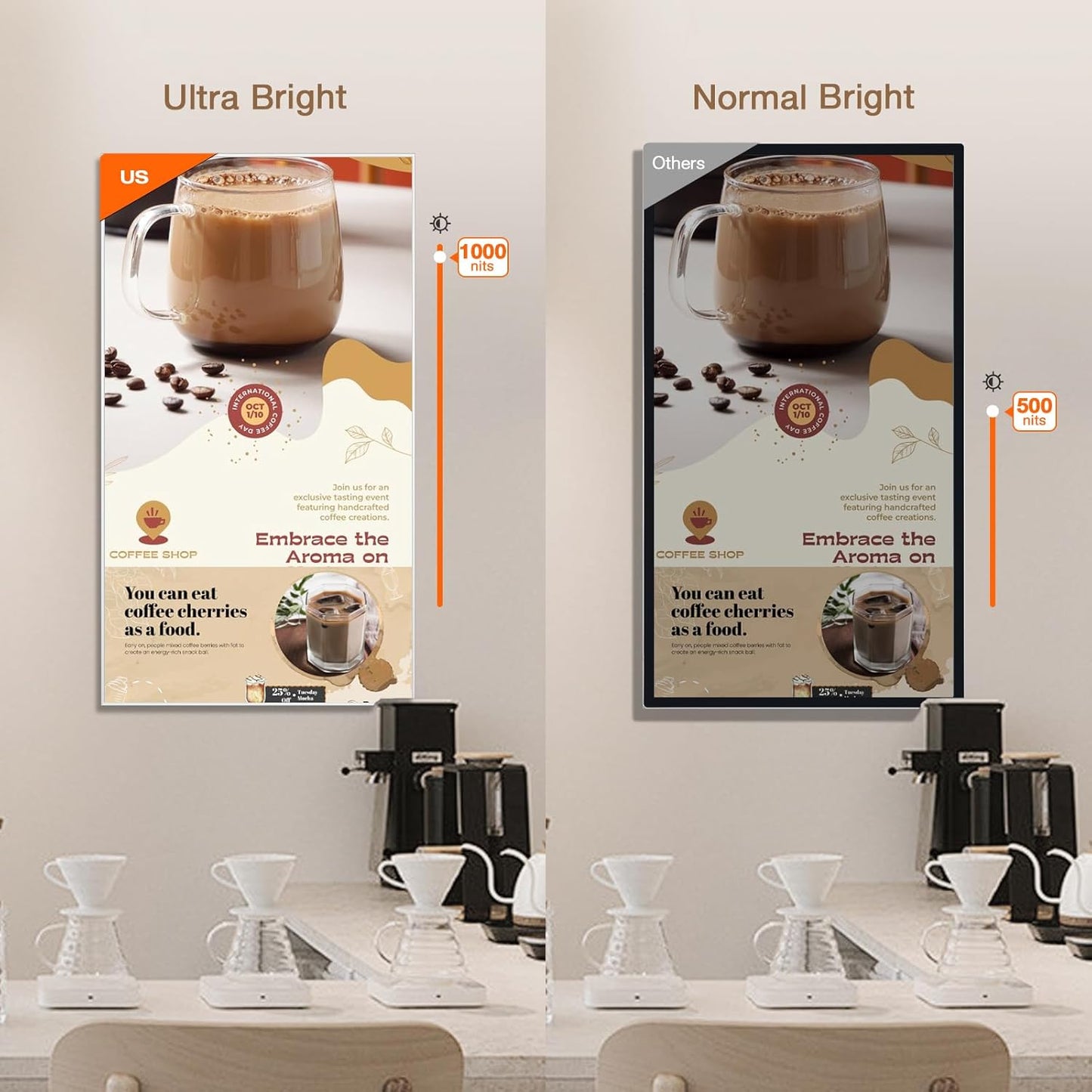 55 Inch 4K UHD 1000nits Wall Mount Digital Signage Slim Fit Frameless Commercial Display LCD Monitor Advertising Screen 4-32GB Android 11.0 with HDMI in
