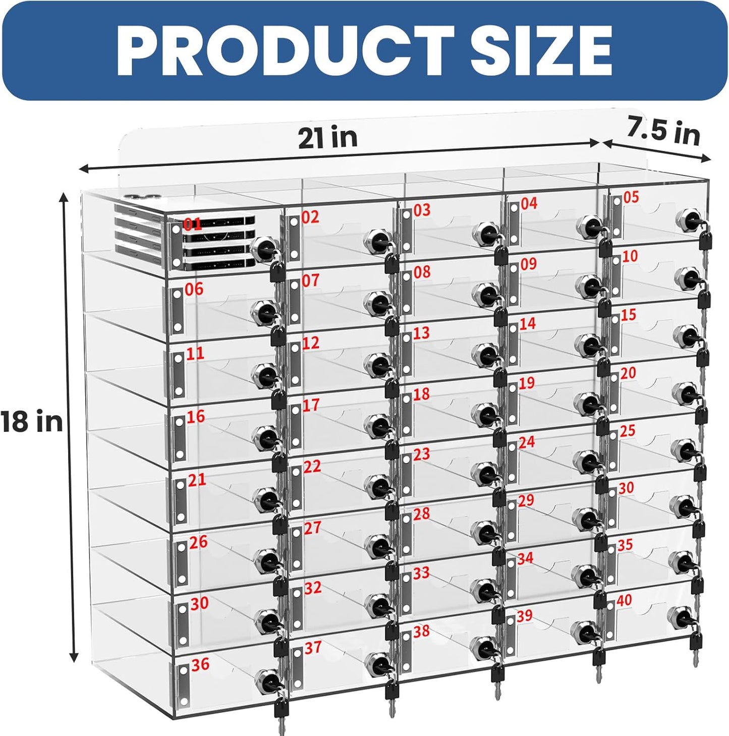 Cell Phone Locker 100 Slots, Wall-Mounted Cell Phone Lock Box with Keys, Acrylic Cell Phone Storage Locker for Employees Office Classroom Gym, Clear Cell Phone Locker Cabinet for Storage (40 Slots)