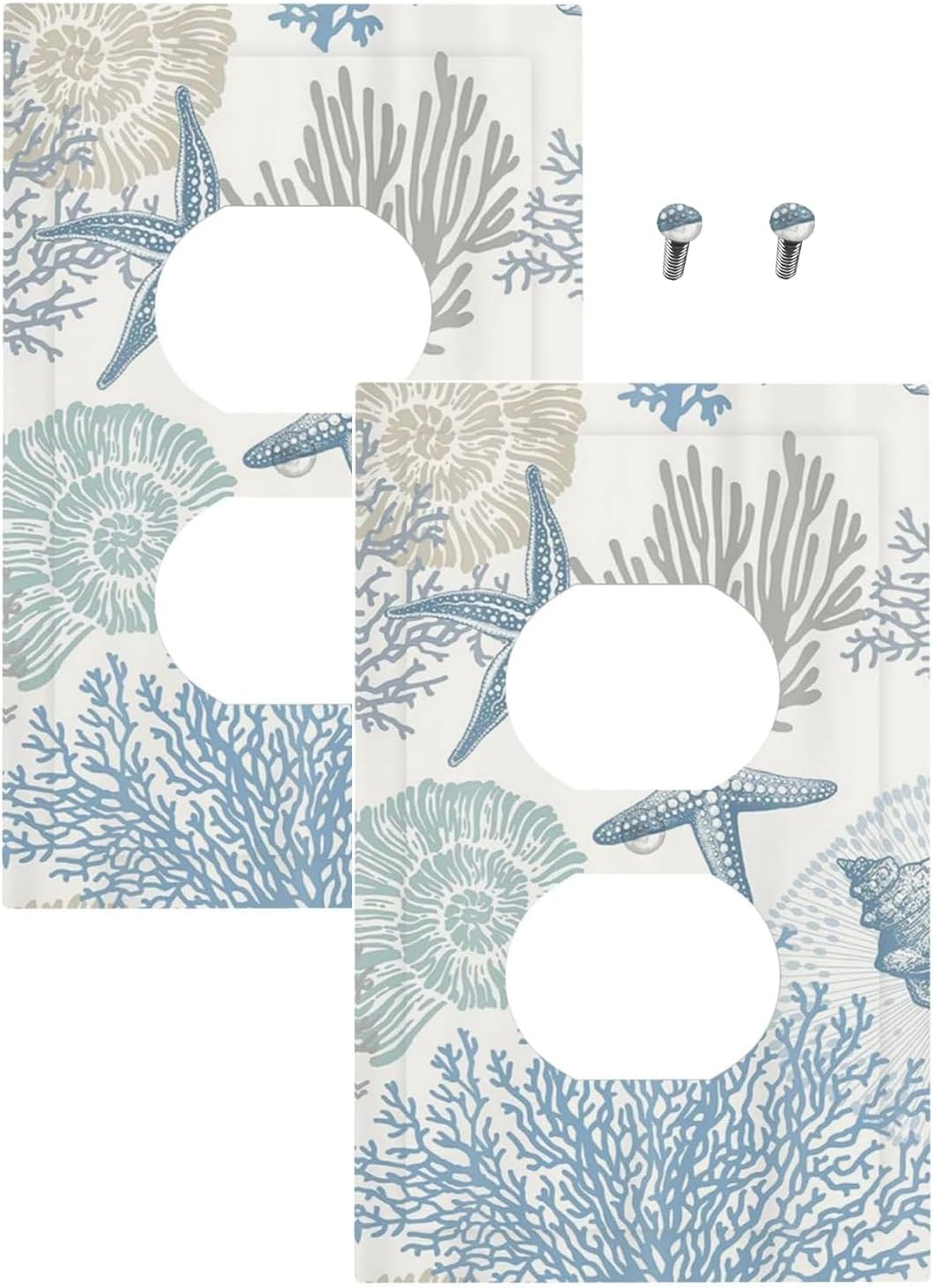 Decorative Outlet Covers Blue Starfish Coral Seaweed 1 Gang Duplex Light Switch Cover Plate Unique Wall Plate Electrical Switch Plate Covers for Bathroom Bedroom Decor（2 Pack）