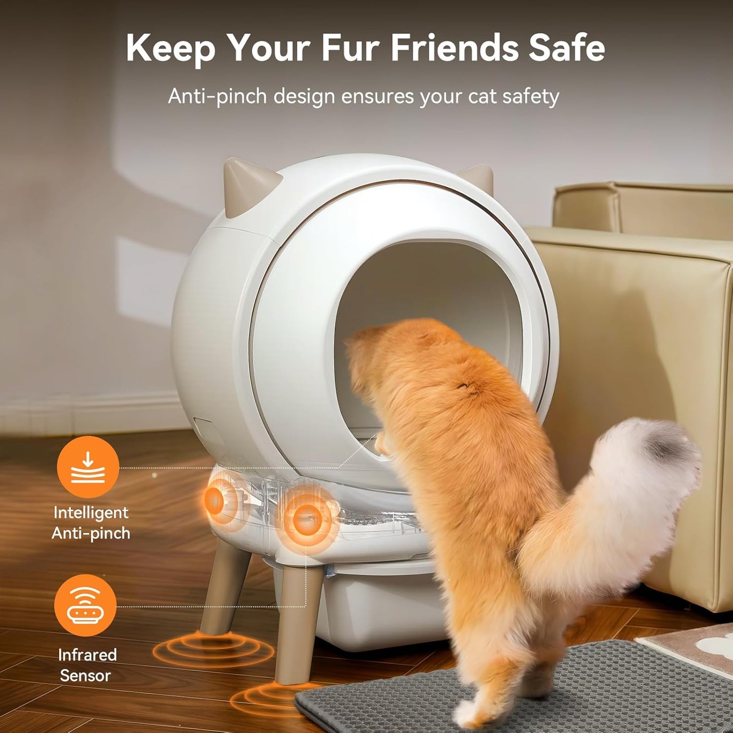 Self Cleaning Litter Box - E2 Automatic Cat Litter Box Large Smart Self Cleaning Robot for Cats, Double Safety Protection, App Control, 2 Roll Garbage Bags & Mat