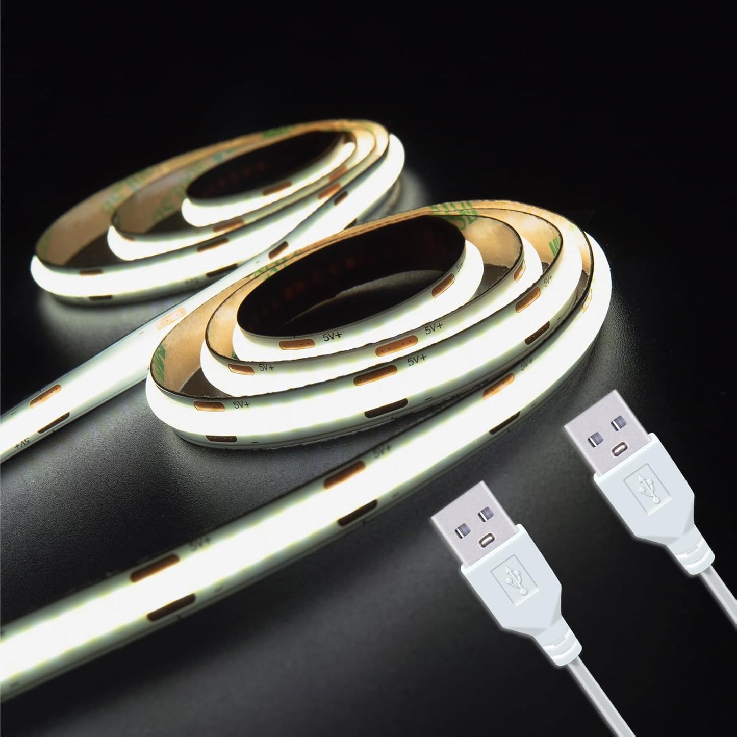 LED Strip Lights Set of 2 Pack 3.28FT COB Light Strips USB 5V 6500K Bright White High Density Not Dimmable Short LED Strip for Bedroom Indoor Home Decor Flexible Display Cabinet TV Lighting