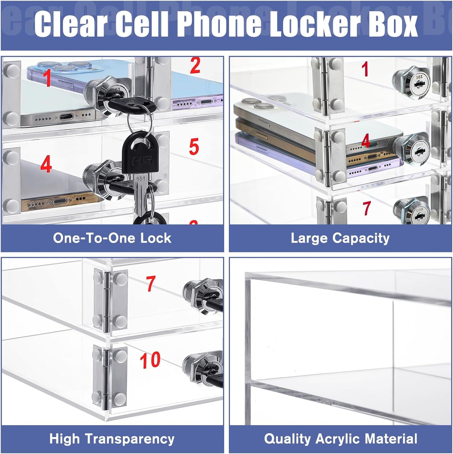 Layhit 12 Slots Cell Phone Locker Box for Classroom Clear Acrylic Cell Phone Storage Cabinet Bin with Door Locks for Classroom School Students Office Factory Employees