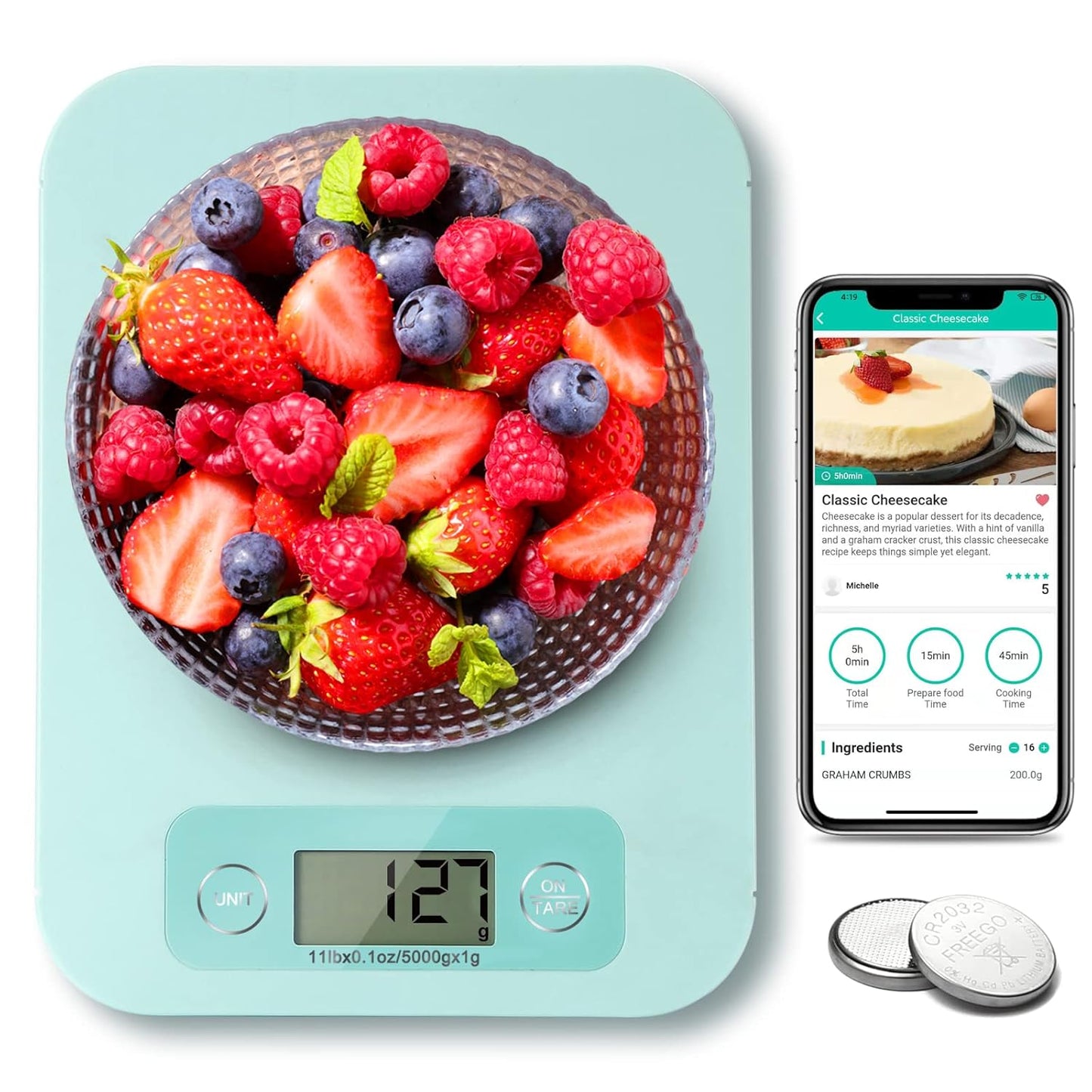 Smart Food Scales for Kitchen - Digital Food Scale with Nutritional Calculator Analysis App, Food Weight Scale Grams and Ounces, Food Scale for Weight Loss, Calories Counting, Meal Prep 0.1oz