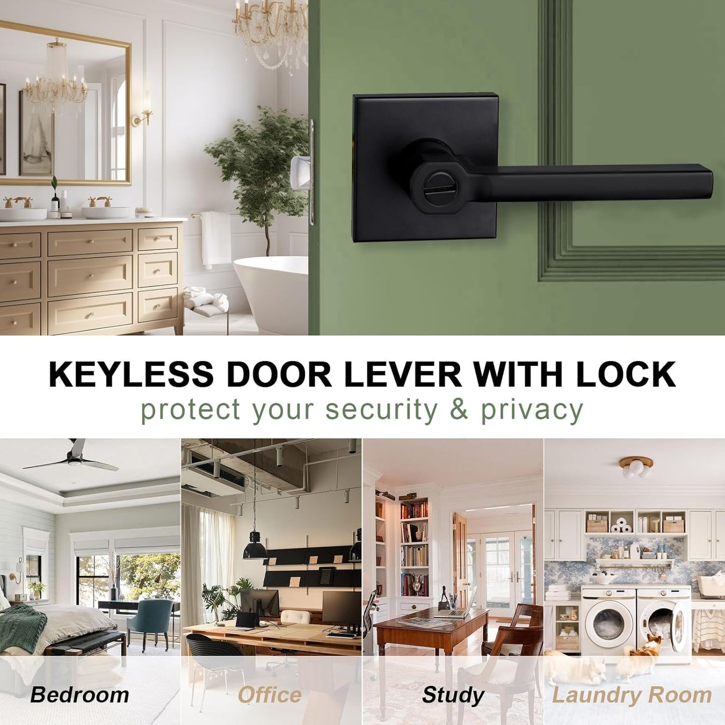 Privacy Door Lever, Heavy Duty Bathroom Bedroom Handle Lock, Keyless Interior Knobs, Matte Black, Reversible for Right&Left Handed, 20Packs
