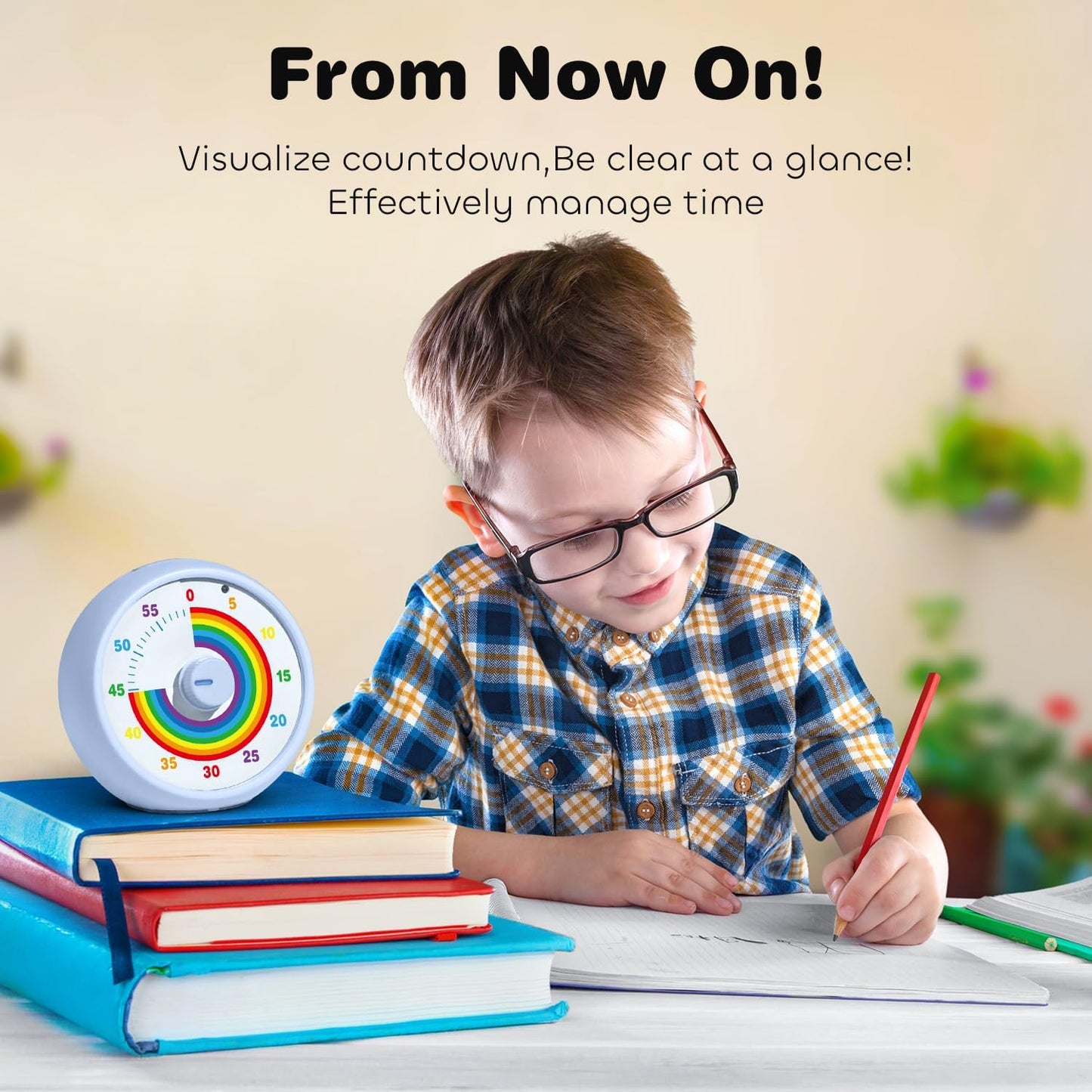 Visual Timer for Kids, 60-Minute Countdown Timer for Classroom Office Kitchen, Desk Timer Kids Time Management Tools with Silent Operation, Pomodoro Time Rainbow Pattern (Aquamarine)