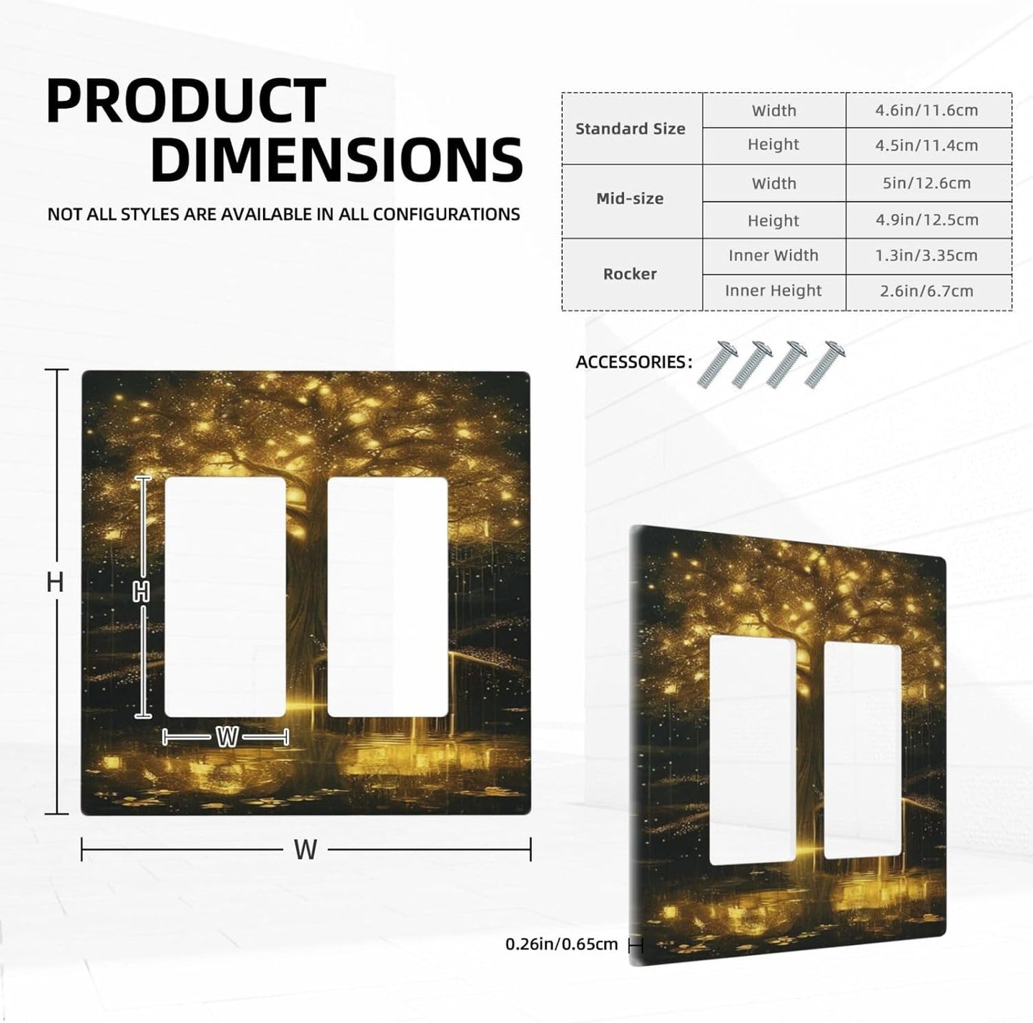 Decorative Outlet Covers Golden Shining Fantasy Kabbalah Tree of Life 2 Gang Light Switch Cover Plate Double Rocker Wall Plate Switch Plate Covers Faceplate for Bedroom Home Decor