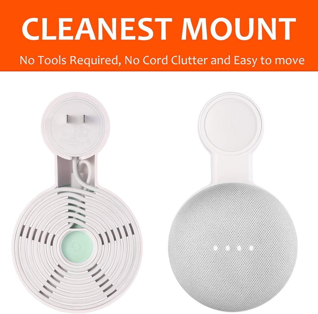PEF Outlet Wall Mount Holder for Google Nest Mini and Google Home Mini, A Space-Saving Accessories with Cord Management for Google Mini Smart Speaker, No Messy Wires or Screws (1 Pack)