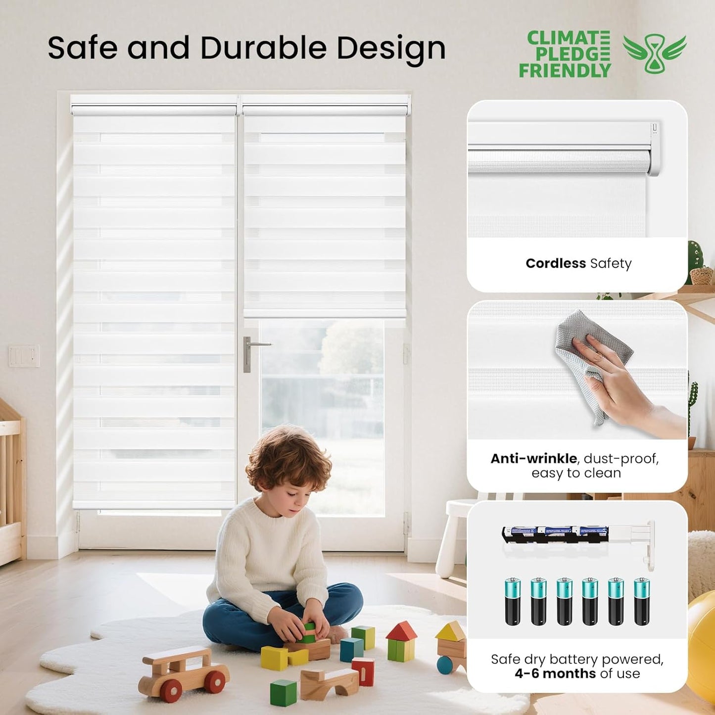 Grandekor Motorized Zebra Blinds with Remote Control,Smart Zebra Blinds for Windows,Electric Zebra Shades, White,24" W x 72" H