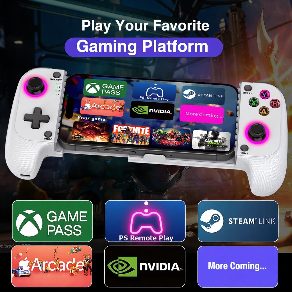 NealGamefy Phone Controller for iPhone/Android - Mobile Gaming Controller with Hall Effect Joystick, Phone Case Support,Turbo Function, Dual Vibration- Phone Controller Compatible with More Games