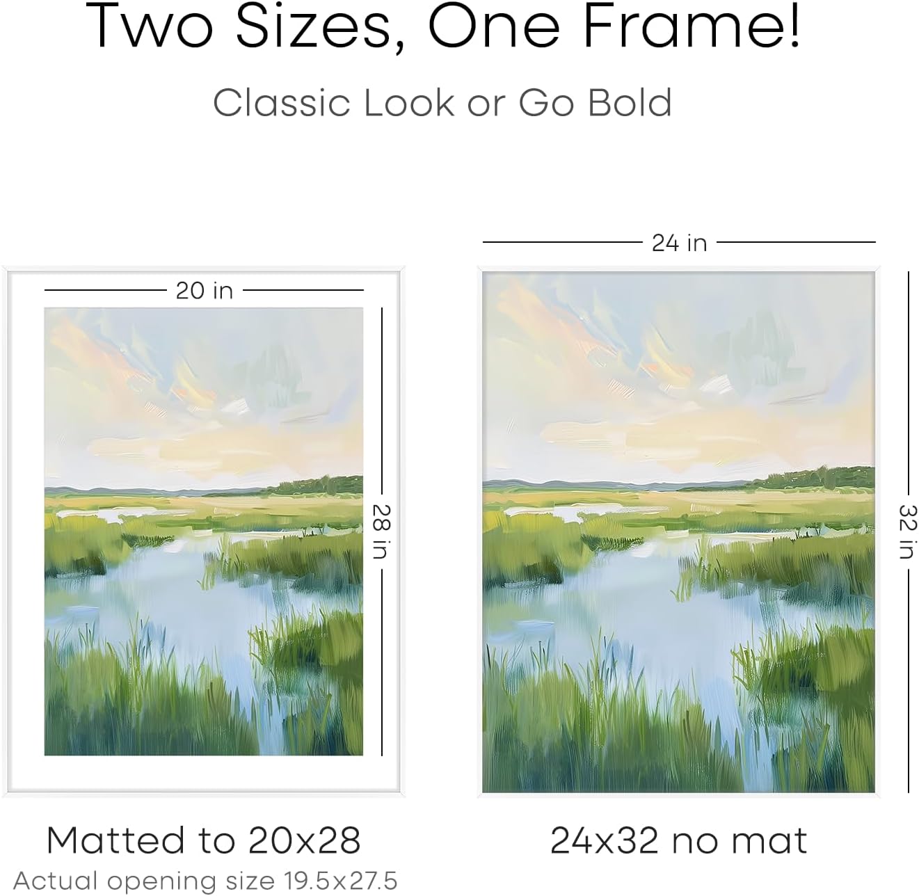Homeforia 24x32 Poster Frame White, High End Metal 24 x 32 Large Picture Frames with Mat 20 x 28 for Photo, 24x32 Thin Frame Matted to 20x28 inch Print, 32x24 Frame, Tempered Glass, Wall Kit, Set of 1