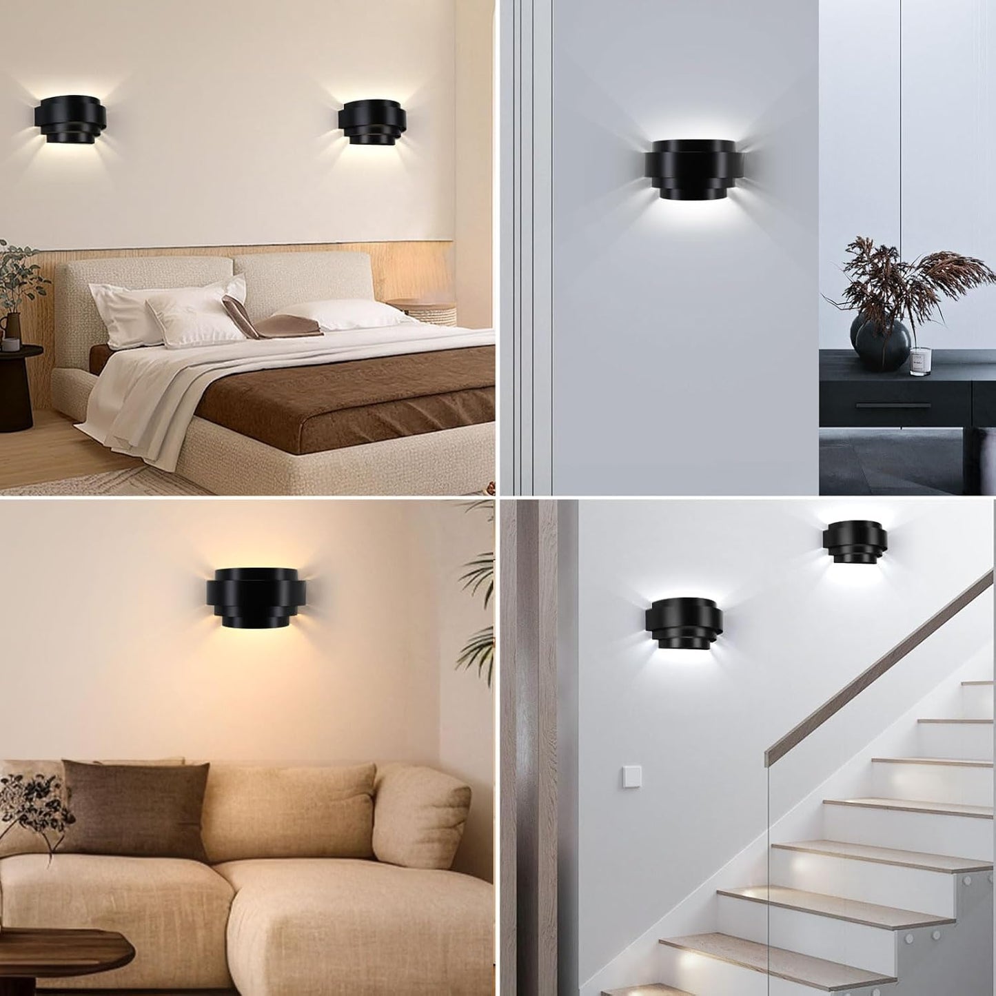 Lightess Wall Sconces Set of 2, Rechargeable Wall Lights with Remote and RGB Bulbs, Black Battery Powered Wall Sconce for Bedroom Living Room Hallway