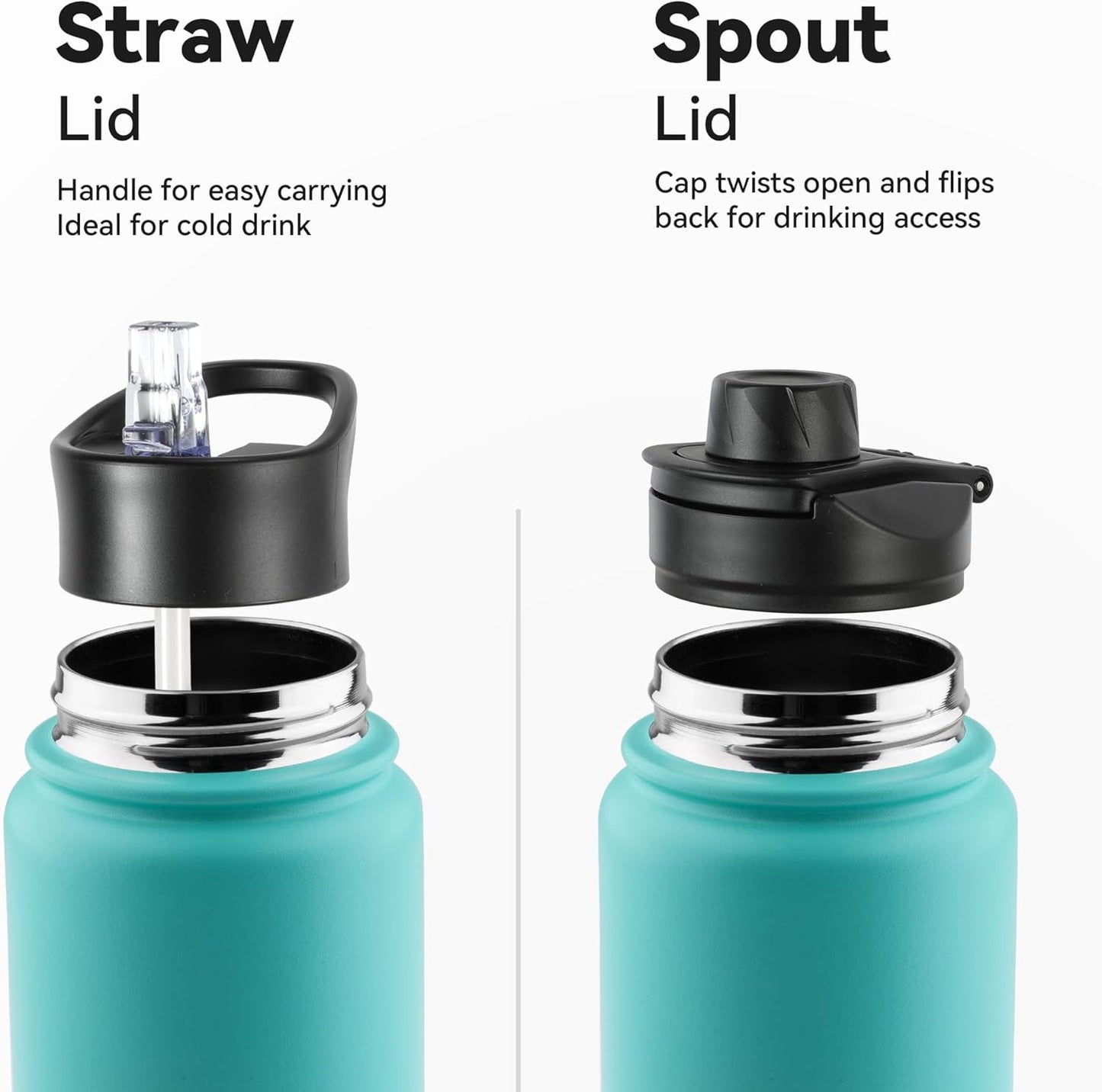 24oz Insulated Water Bottle with Straw Lid, Stainless Steel Metal Water Bottle with Straw & Wide Mouth Lid, Double Wall Vacuum Water Bottle for Hiking Camping, Bubble Gum 1 Pack