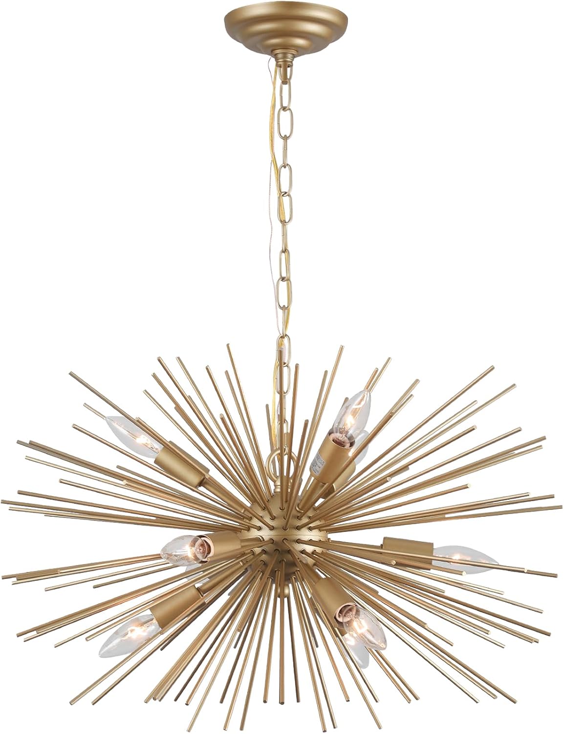 Modern Starburst Chandelier:9 Lights Gold Sputnik Light Fixture for Dining Room Living Room,Bedroom, Kitchen Room, Entryway,Foyer,24in