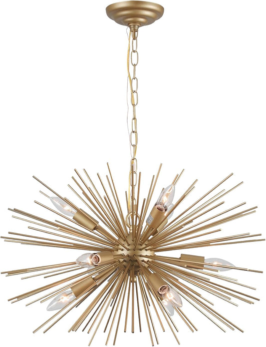 Modern Starburst Chandelier:9 Lights Gold Sputnik Light Fixture for Dining Room Living Room,Bedroom, Kitchen Room, Entryway,Foyer,24in