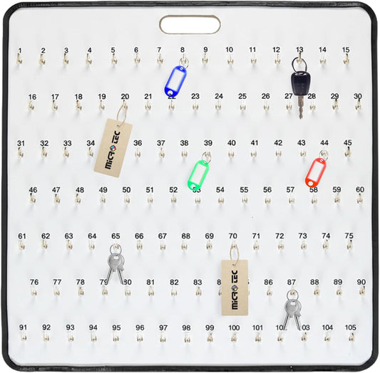 Masonite Key Holder Wall Mount with 105 Spring-Lock Hooks 32E x 29.5" – Wall Mounted Key Organizer Board with Metal Trim and Handle – Dealership, Office, Garage Key Rack Cabinet - Pack of 4