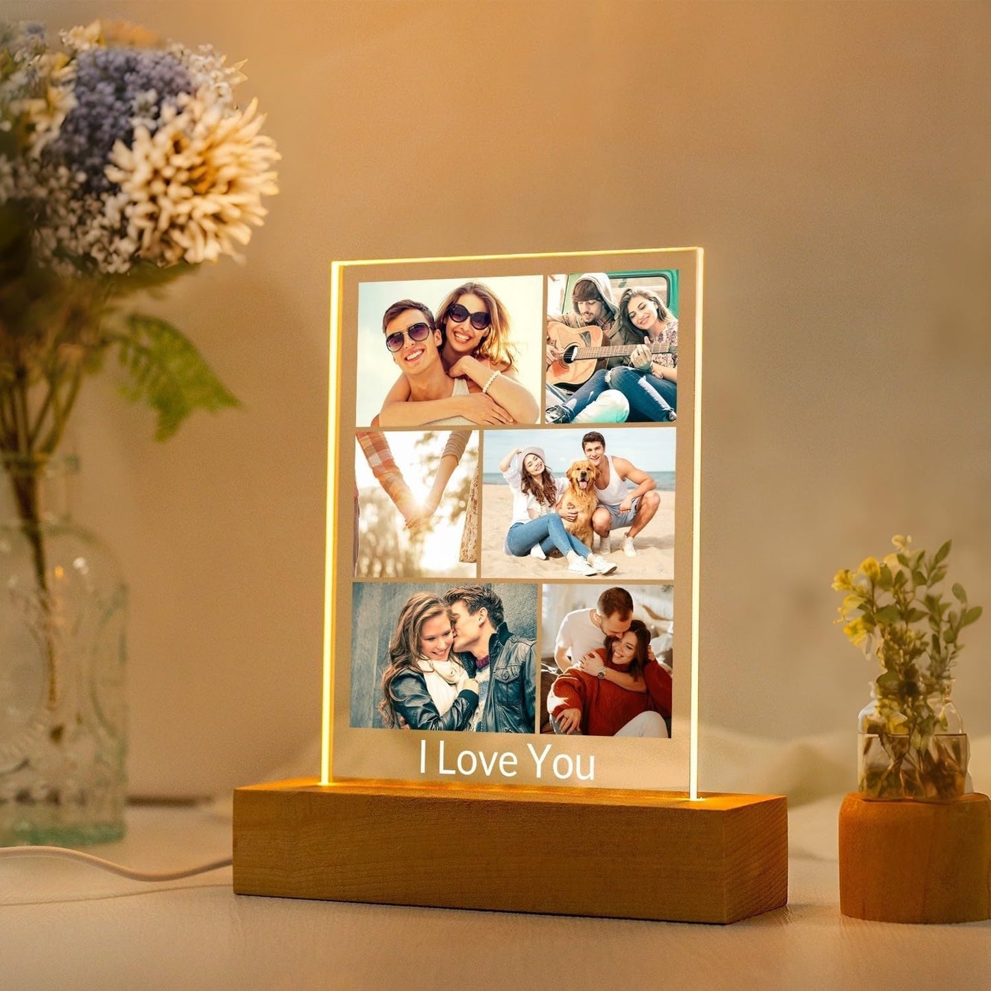 Custom Picture Frame with Photo, Personalized Photo Frame with Night Light, Customized Picture Frames, Personalized Valentines Day Gifts for Women Men Her Him Girlfriend Boyfriend Couple